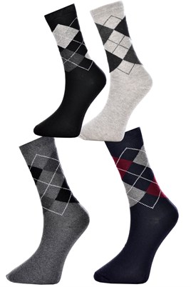 10 Çift Karışık Renk Erkek  Desenli Penye Soket Çorap BAKLAVA DESEN
