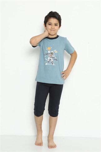 Erkek Çocuk 3239  Desenli Kısa Kol Kapri Pijama Takımı ÇAĞLA