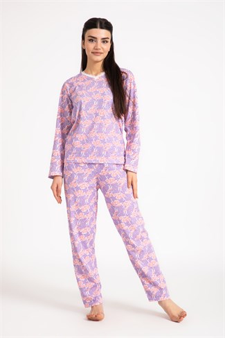 Kadın 5000-5 Çiçek Desenli Dantelli Pijama Takım MOR