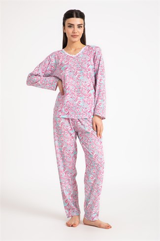 Kadın 5000-8 Çiçek Desenli Dantelli Pijama Takım YEŞİL